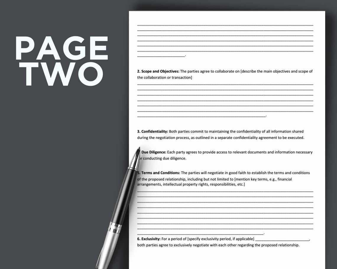 Letter Of Intent | Legal Document Lawyer Certified Binding Contract | Save Money on Legal Fees Instant Printable Download Easily Editable