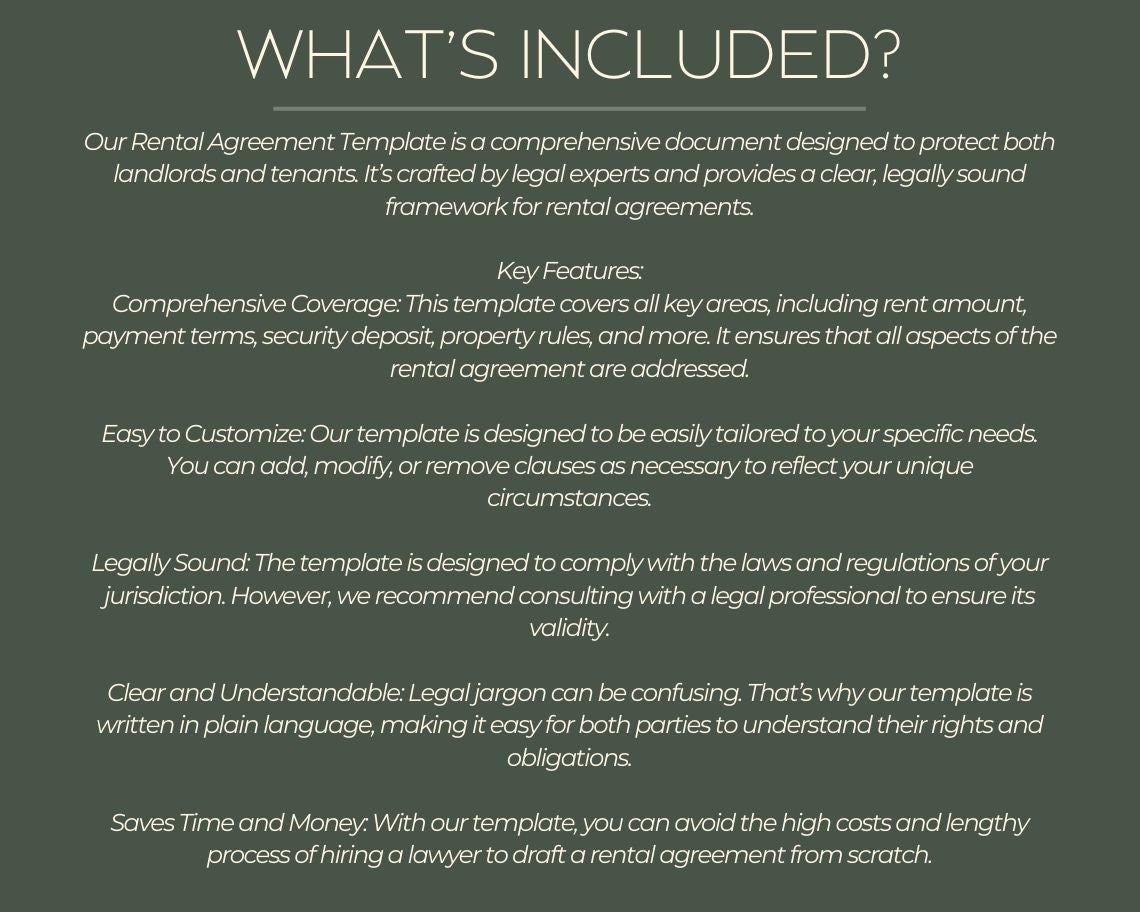 Rental Agreement | Legal Document Lawyer Certified Binding Contract | Save Money on Legal Fees Instant Printable Download Easy Edit