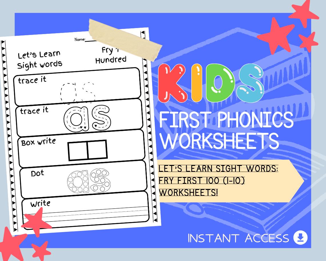 Let’s Learn Sight Words | Fry First 100 (1–10) Worksheets | Printable Reading Practice for Kids