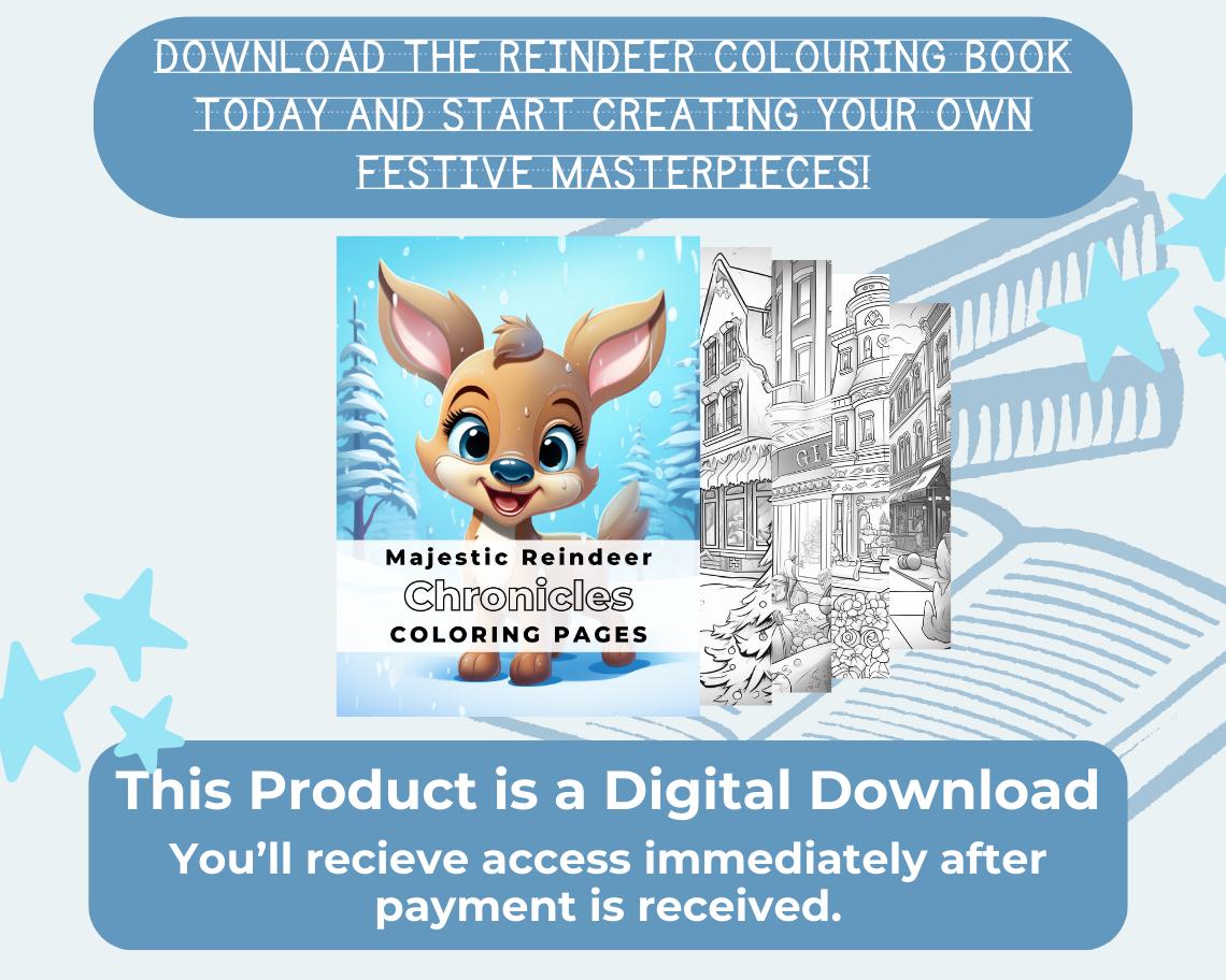 Reindeer Colouring Book | 14 Rudolph Themed Graphic Pages | Kids & Adults Art Books | Printable Drawing Colour Sheets All Ages |