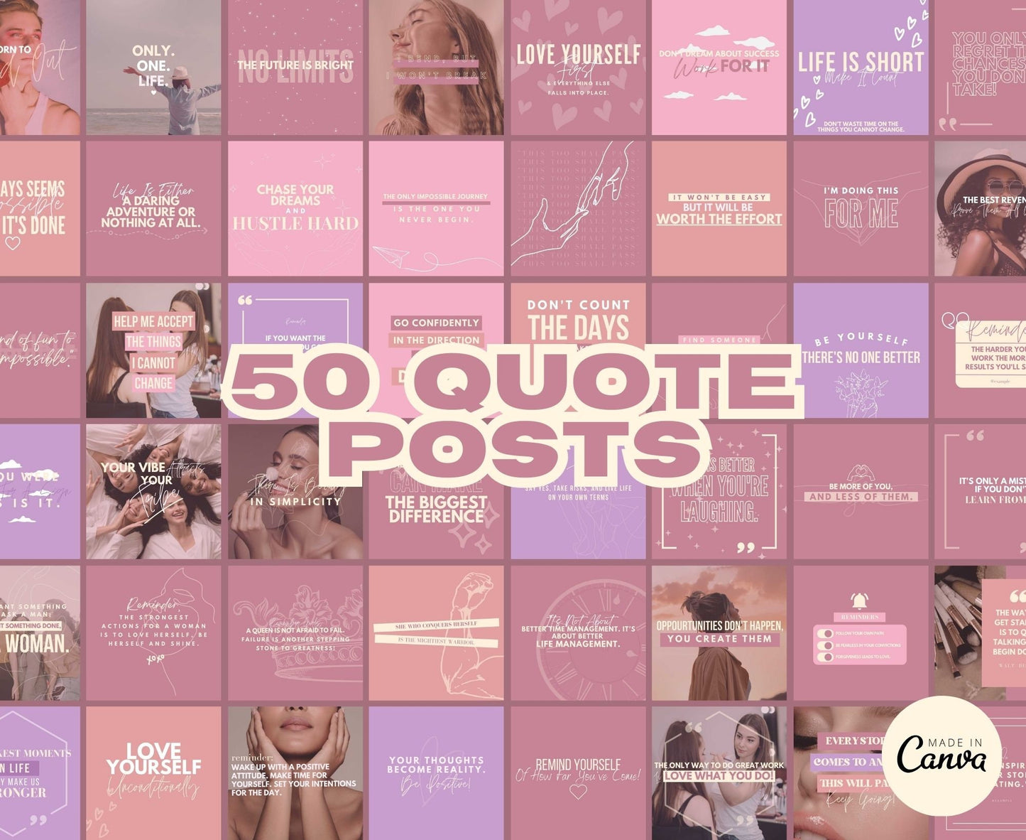 Beauty Instagram Template Posts Editable on Canva | 325 Social Media Graphics | Pink Pastel Templates | Instagram Story and Post Designs
