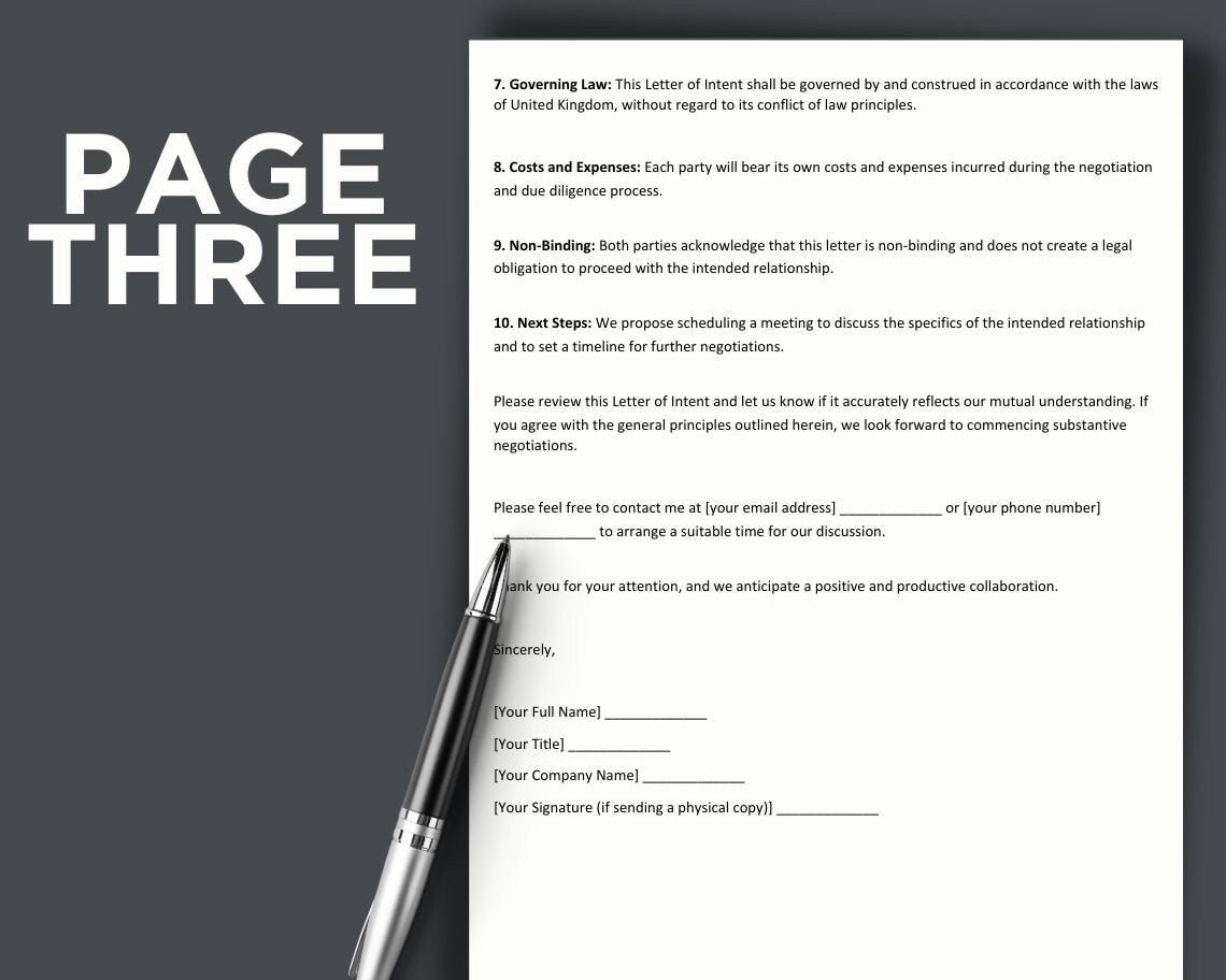 Letter Of Intent | Legal Document Lawyer Certified Binding Contract | Save Money on Legal Fees Instant Printable Download Easily Editable