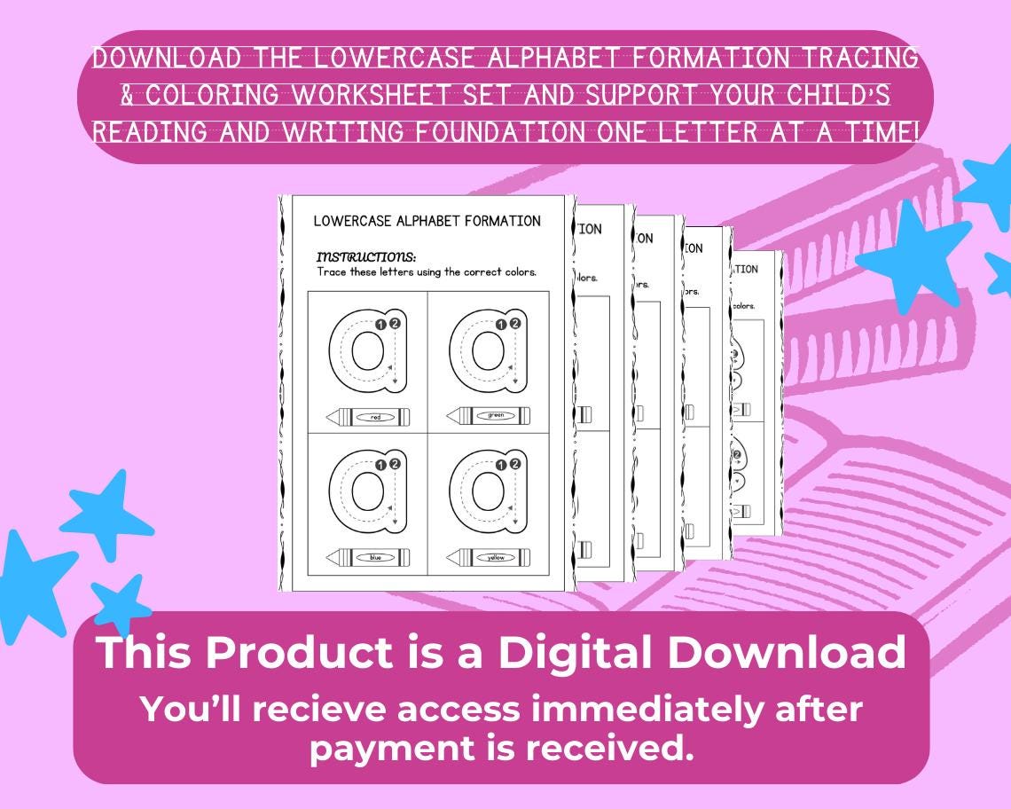 Lowercase Alphabet Tracing Coloring Worksheets | 26 Printable Pages | Handwriting Practice for Preschool & Kindergarten
