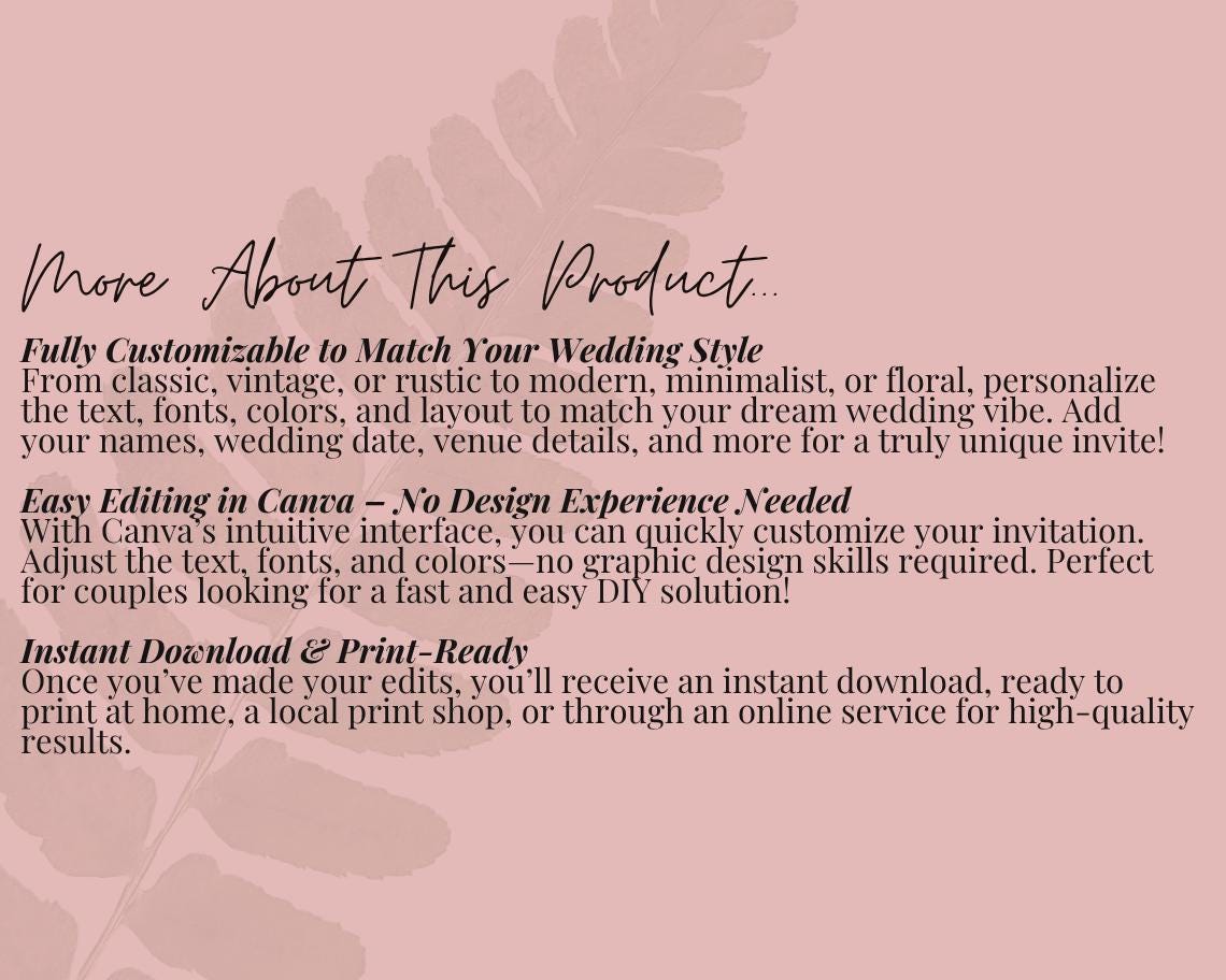 Wedding Invitation Card Template | Editable Canva Design | Instant Download | Customizable Printable Invite