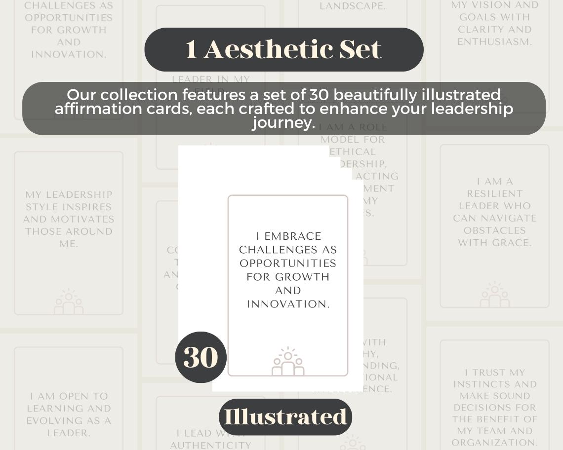 30 Business Leadership Affirmation Cards | Positive Affirmations For Leaders | Editable Canva Graphic Cards | Illustrated Design Aesthetic