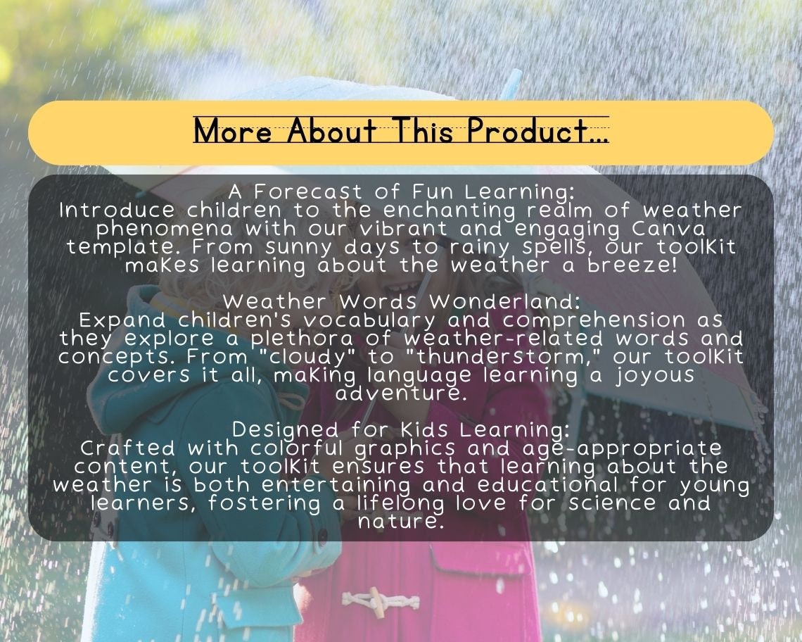 Kids Learn The Weather | Childrens Learning Sheet | Teach Kids & Toddlers Pages | Kids Educational Templates For Learning Weather