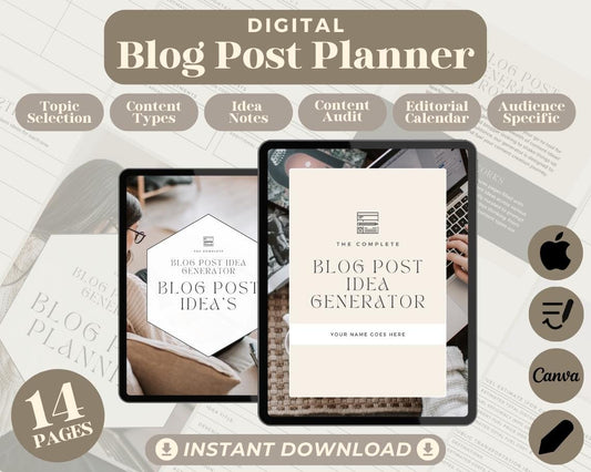 Blog Post Planner | Goodnotes, Ipad, Notability, Canva | Blogging Idea Planner | Bloggers Topic & Posting Inspiration Tracker For Engagement