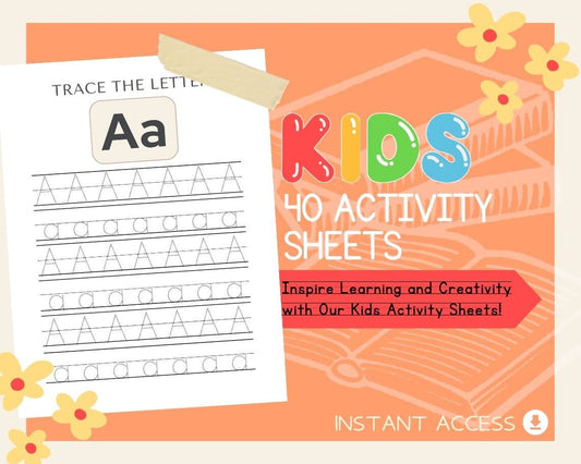 Kids 40 Activity Sheets | Children's Learning Sheet | Teaching Kids & Toddlers Pages | Kids Educational Templates For Learning and Education