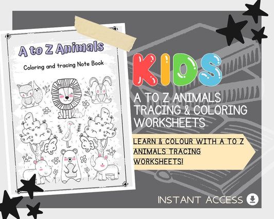 A to Z Animals Tracing & Coloring Worksheets | 27 Printable Pages | Alphabet Handwriting Practice for Preschool Kids