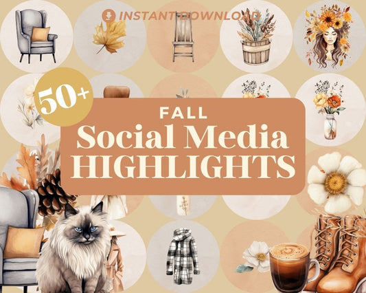 51 Instagram Fall Highlight Covers | Story Graphics For Insta | IG Highlights Story Icons | Social Media Buttons Autumn Aesthetic