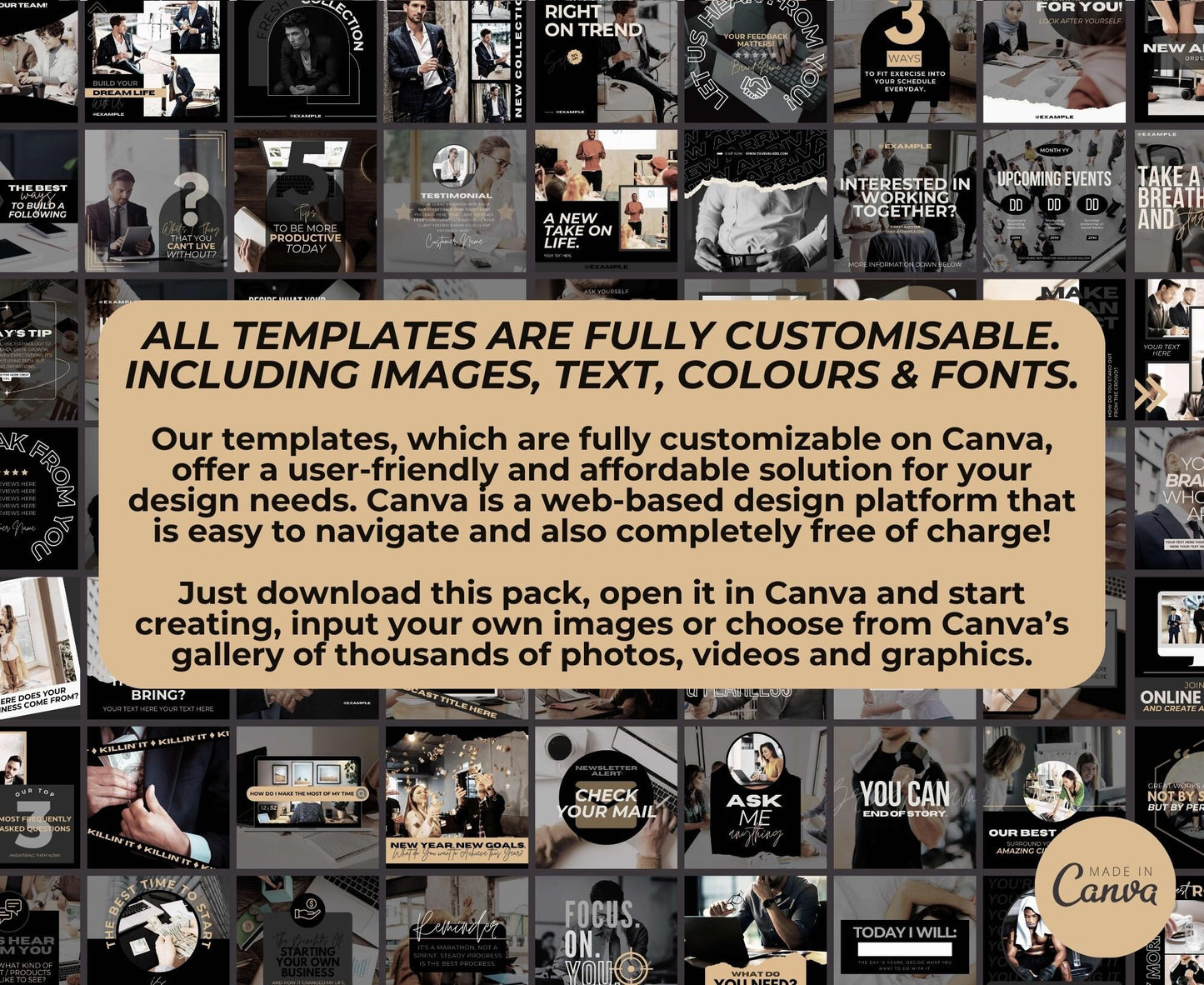 Business Instagram Template Posts Editable on Canva | 325 Social Media Graphics | Black Finance Templates | Instagram Story and Post Designs