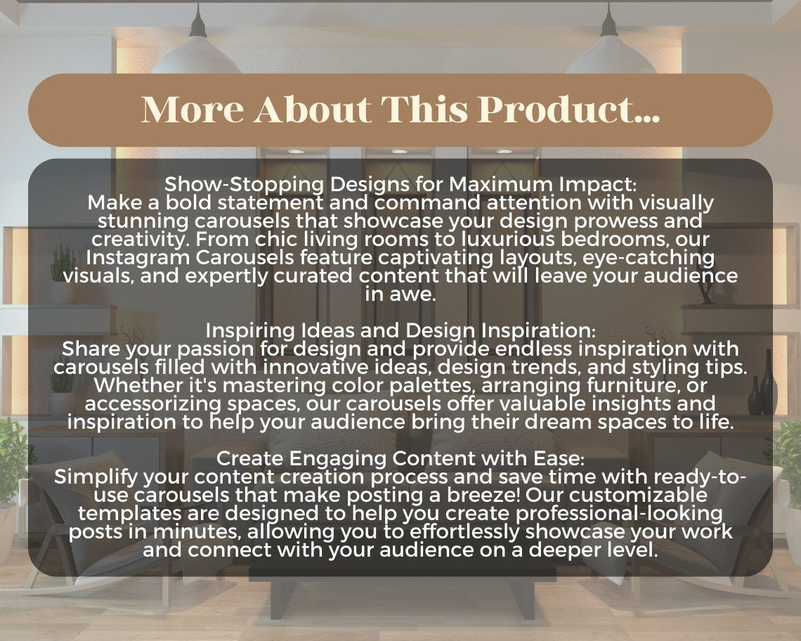 Interior Design Instagram Carousels | 25 Social Media Graphics |  Architect Insta Templates | Instagram Carousel Designs For Viral IG