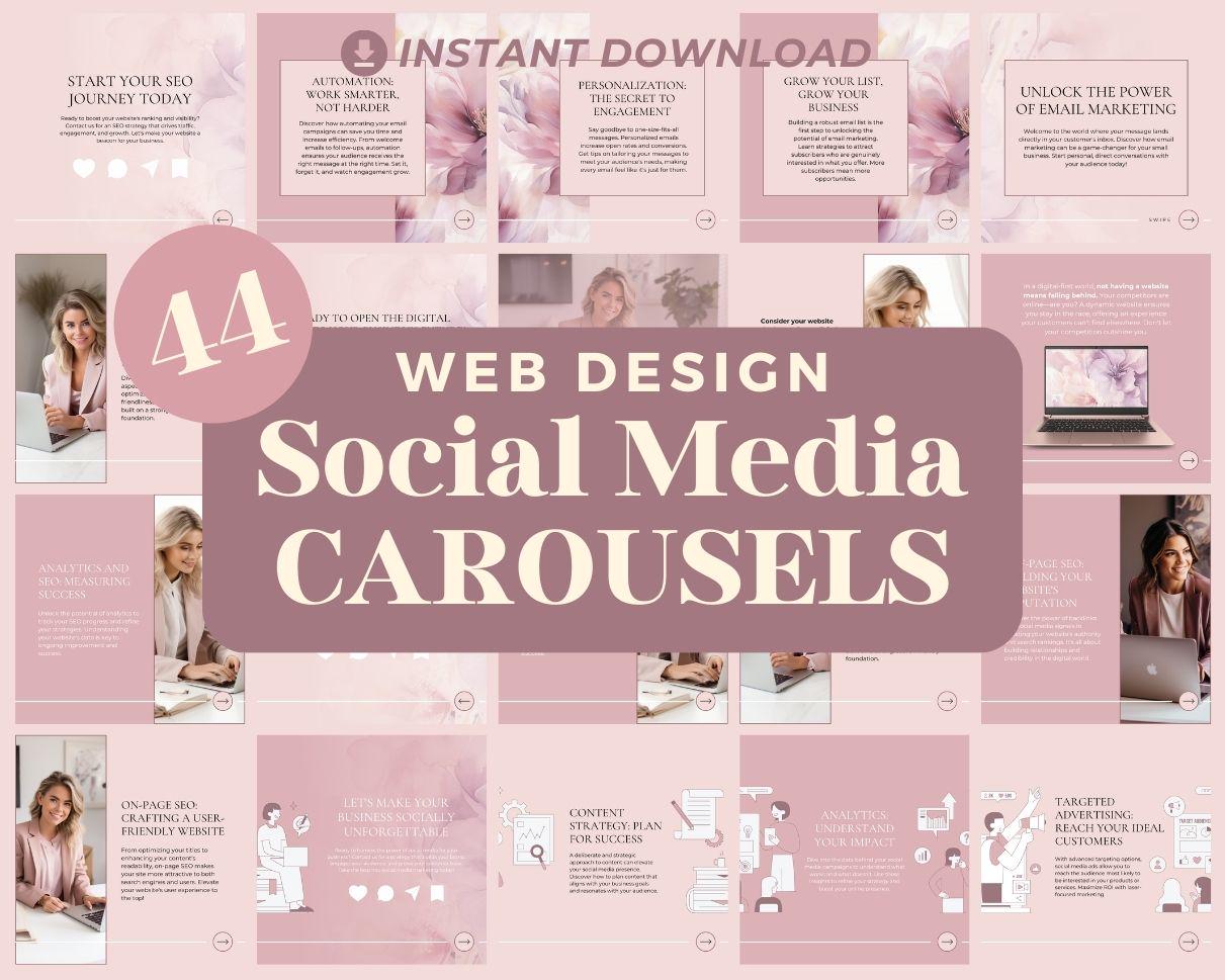Web Design Instagram Carousels | 44 Social Media Graphics |  Web Developer Insta Templates | Instagram Carousel Designs For Viral IG