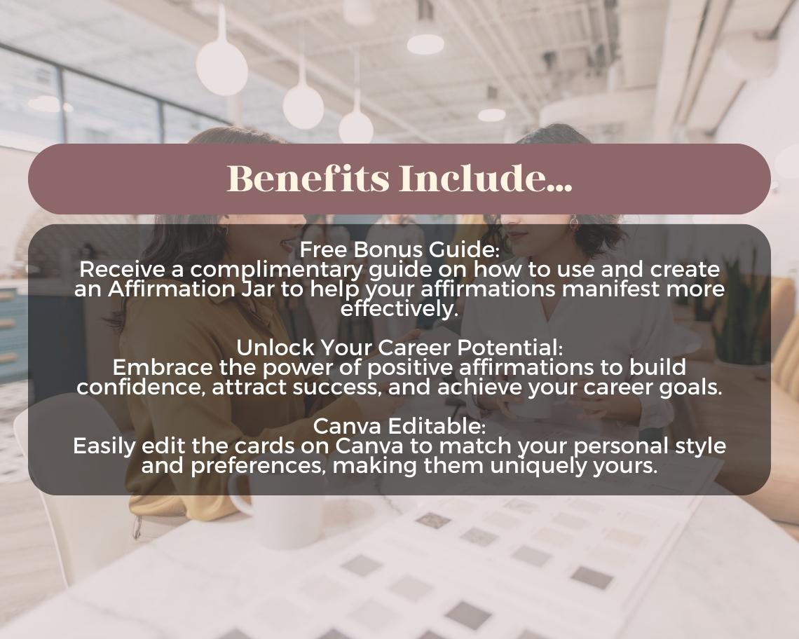 40 Career Affirmation Cards | Positive Affirmations For Job Confidence | Editable Canva Graphic Cards | Minimal & Illustrated Aesthetic