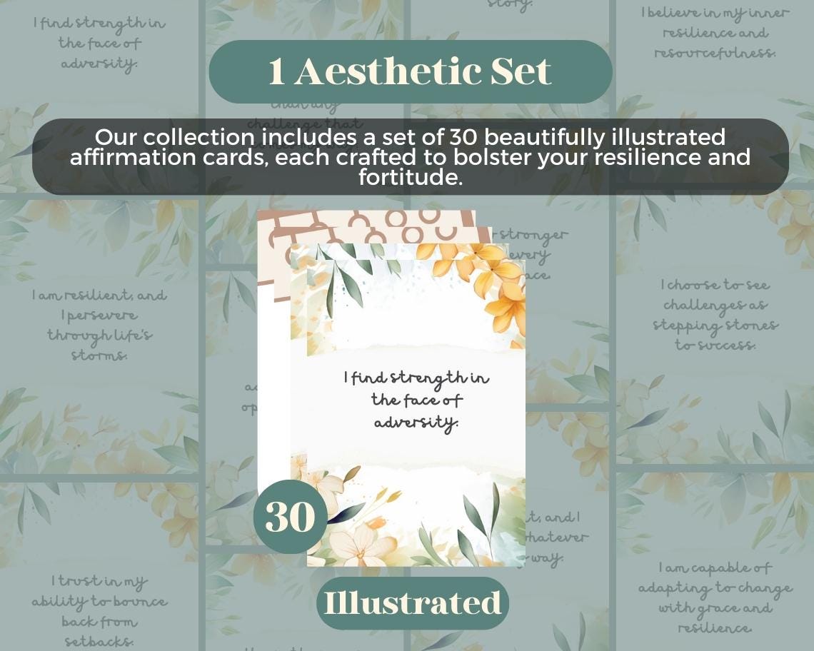 30 Journal of Resilience Affirmation Cards | Positive Affirmations For Courage | Editable Canva Graphic Cards | Illustrated Design Aesthetic