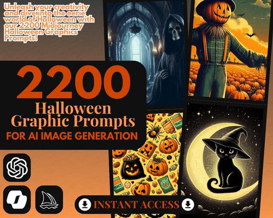 2200 Midjourney Halloween Prompts | AI Graphic Design Prompt Bundle | Automated Intelligence Prompts For Digital Halloween Graphics |