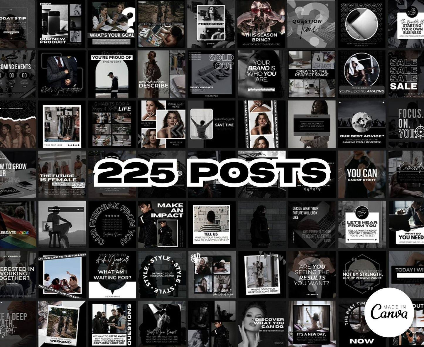 Over 625 Editable Black & White Instagram Templates for Canva | Social Media Graphics | Sleek IG Templates | Instagram Story/Post Designs