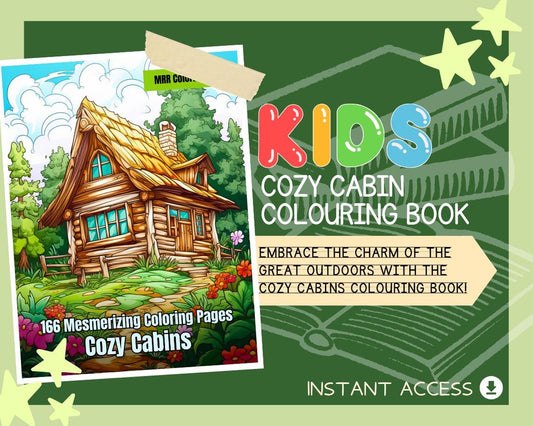 Cozy Cabins Colouring Book | 166 Cabin Themed Graphic Pages | Kids & Adults Art Books | Printable Drawing Colour Sheets For All Ages |