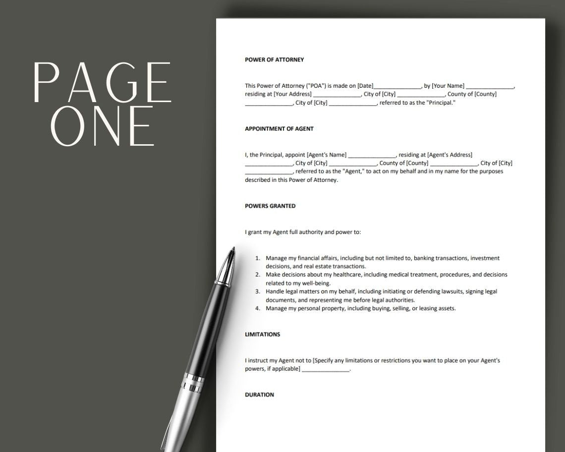 Power of Attorney POA | Legal Document Lawyer Certified Binding Contract | Save Money on Legal Fees Instant Printable Download Easy Edit
