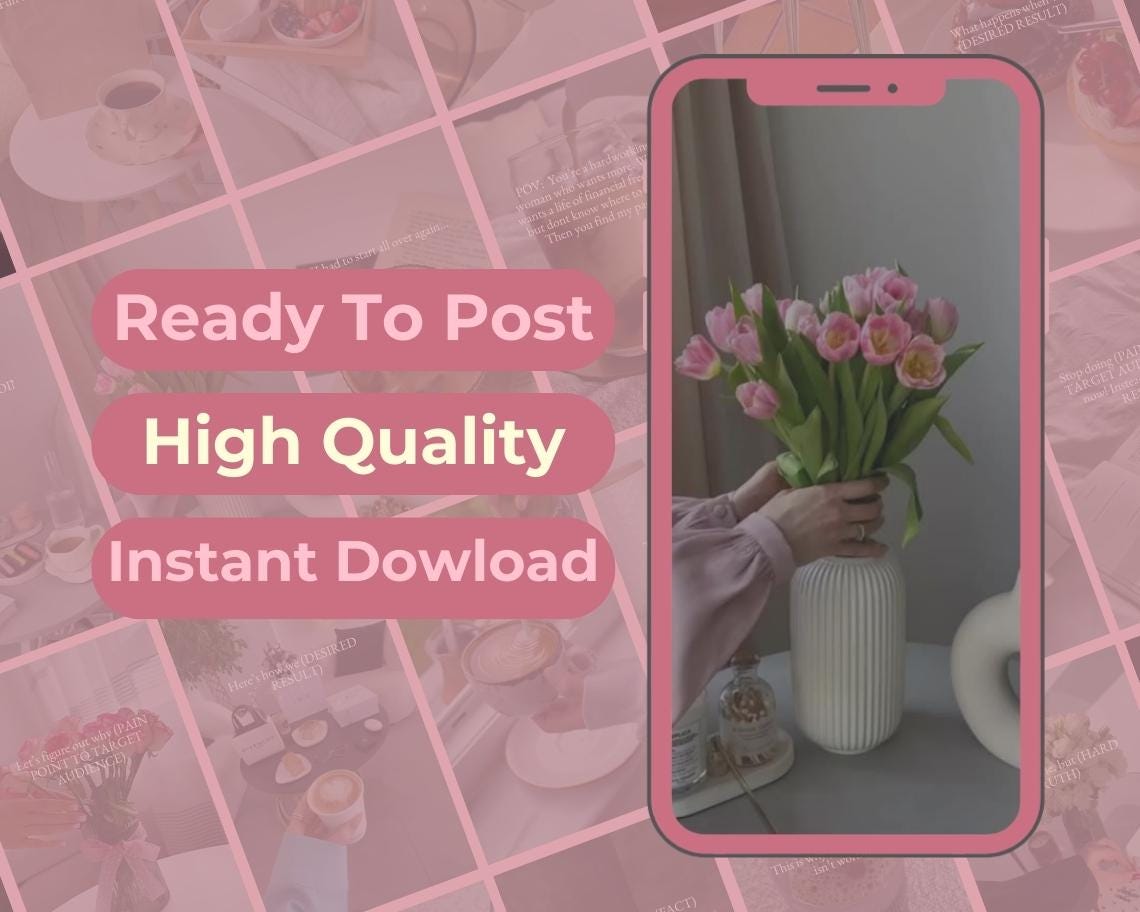 750 Pink Aesthetic Insta Reels BUNDLE | DFY Done For You Posts  | TikTok Instagram Reels Facebook Youtube Shorts | Captioned Easy Edit