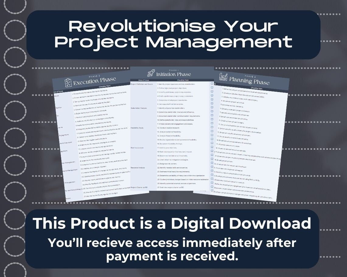 ULTIMATE Project Checklist | Organiser Spreadsheet for Business Projects | Editable Check List Project Planner & Organisation Tool