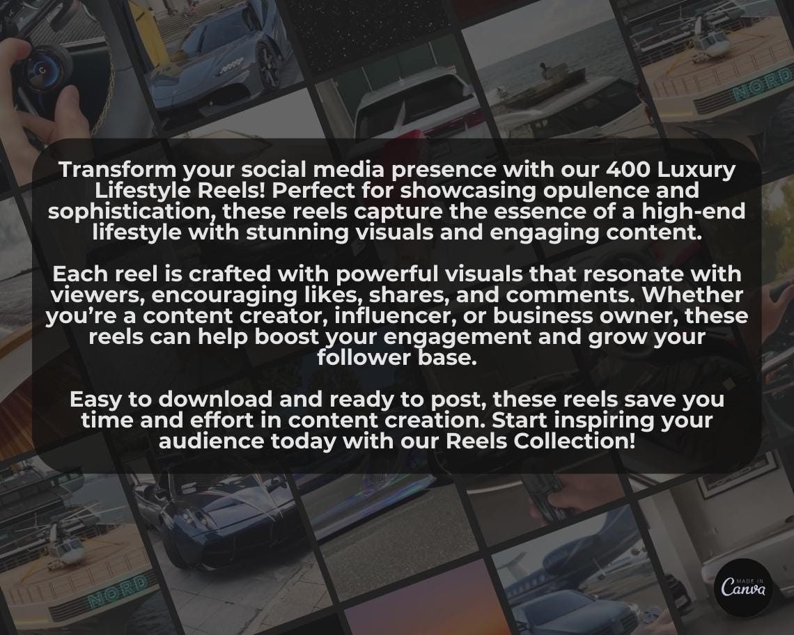 400 Luxury Liftestyle Reels | DFY Done For You Viral Clips | TikTok Instagram Reels Facebook Youtube Shorts | English HQ HD Ready To Post |