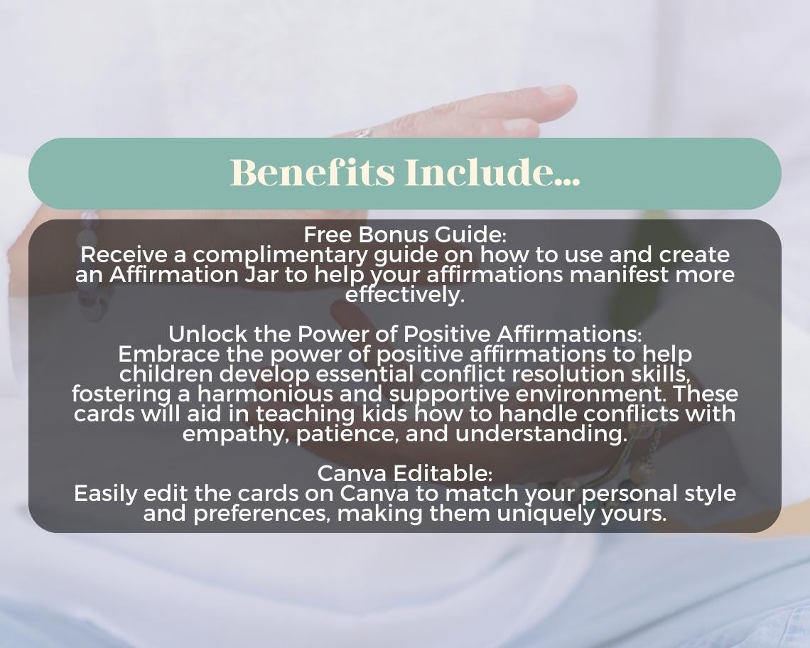 50 Kids Conflict Resolution Affirmation Cards | Positive Affirmations For Kids | Editable Canva Graphic Cards | Illustrated Design Aesthetic