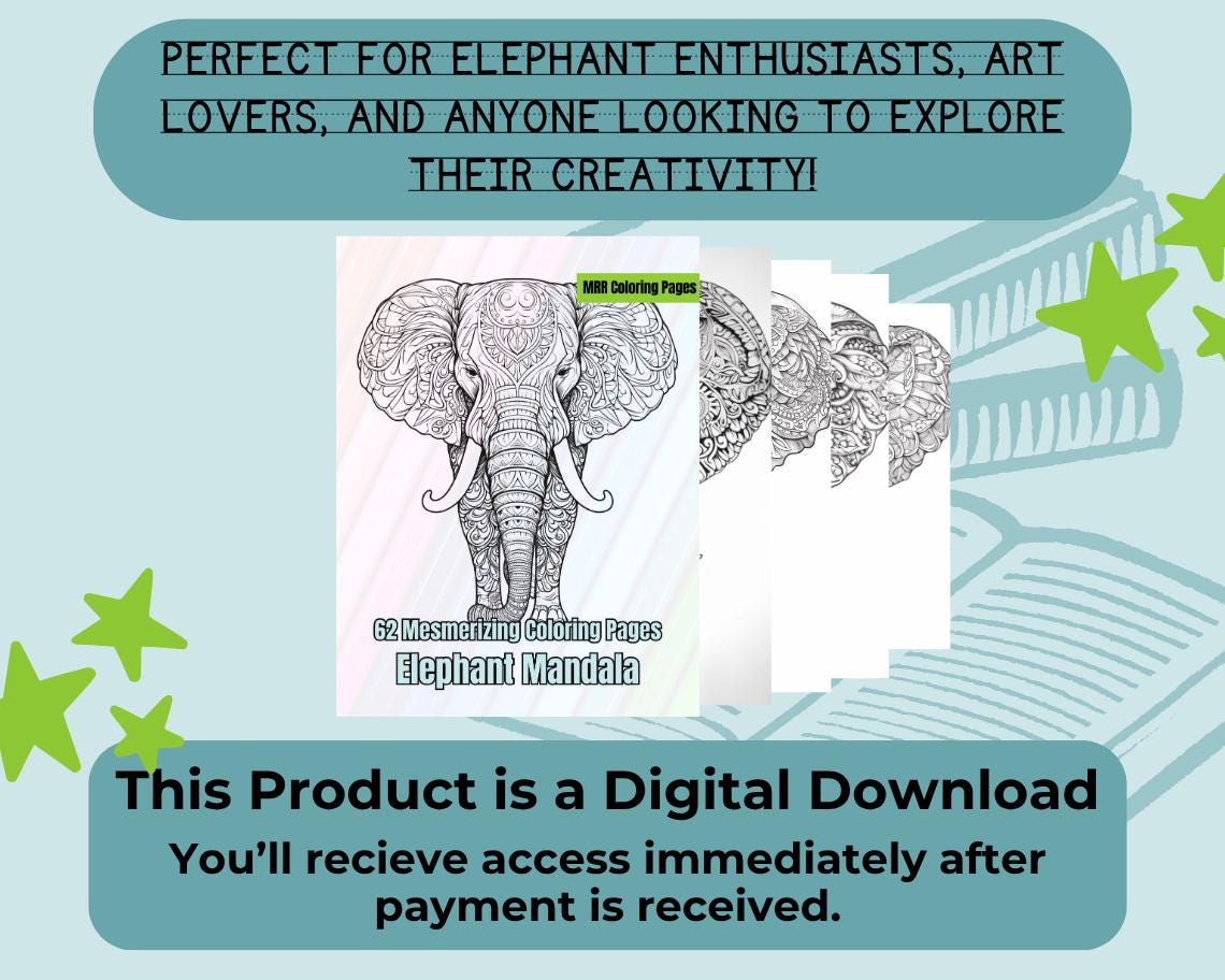 Elephant Mandala Colouring Book | 62 Elephant Themed Graphic Pages | Kids & Adults Art Books | Printable Drawing Colour Sheets All Ages |