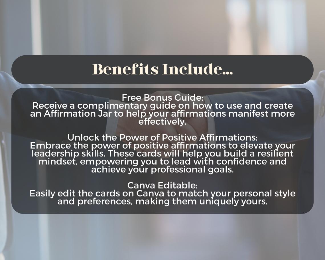 30 Business Leadership Affirmation Cards | Positive Affirmations For Leaders | Editable Canva Graphic Cards | Illustrated Design Aesthetic