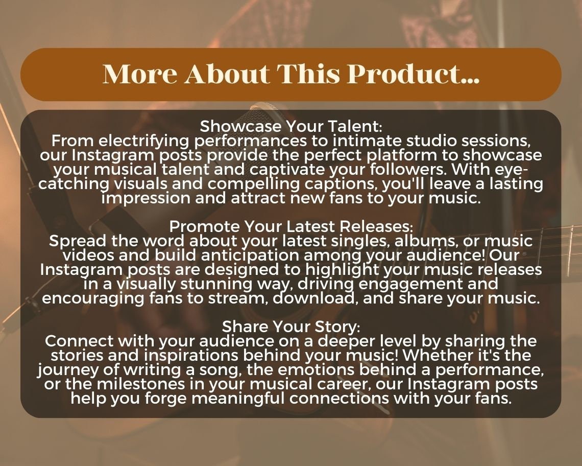 Musician Instagram Posts | 30 Social Media Graphics | Music Artist Insta Post Templates | Instagram Story and Post Designs For Viral IG