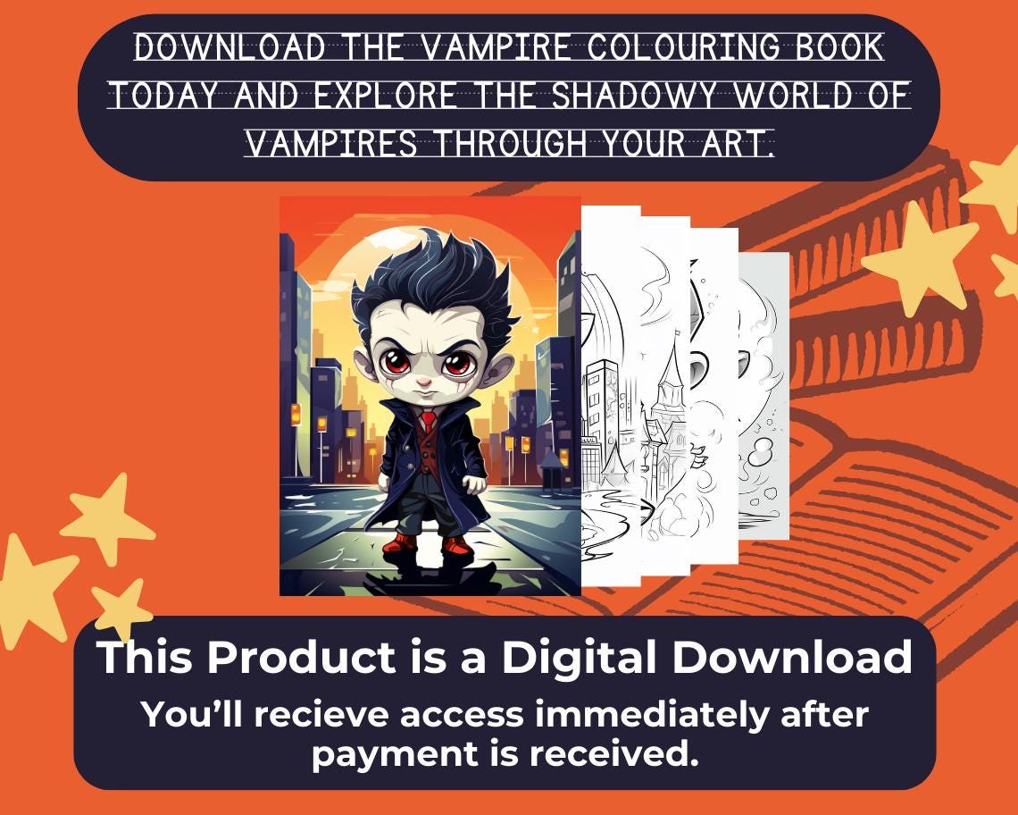 Vampire Colouring Book | 15 Dracula Night Themed Graphic Pages | Kids & Adults Art Books | Printable Drawing Colour Sheets All Ages |