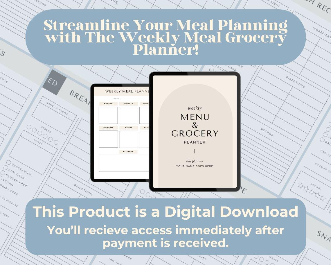 Weekly Meal Grocery Planner | Goodnotes, Ipad, Notability, Canva | Daily/Weekly/Monthly Planner | Meal Plan Health Diet Weight Loss Tracker