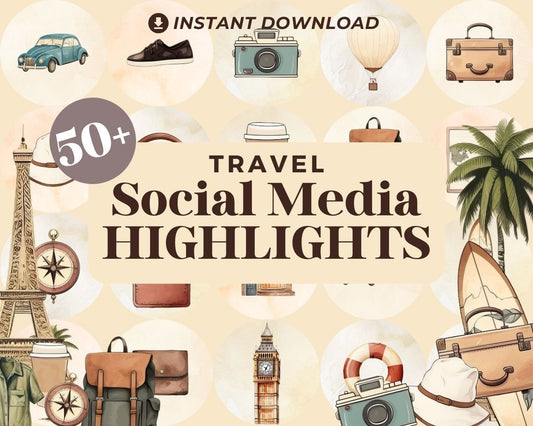 51 Instagram Travel Highlight Covers | Story Graphics For Insta | IG Highlights Story Icons | Social Media Buttons Travel Aesthetic