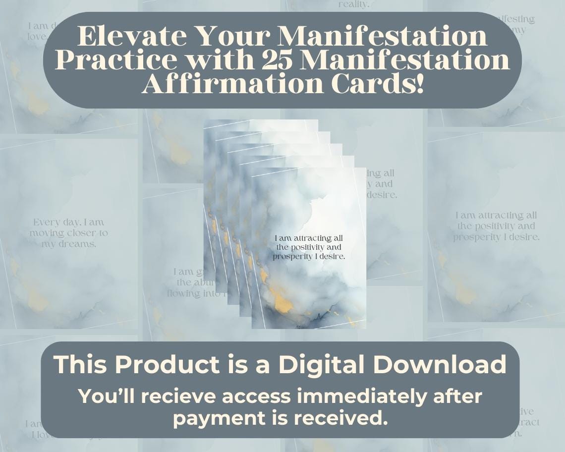 25 Manifestation Affirmation Cards | Positive Affirmations For Manifesting | Editable Canva Graphic Cards | Illustrated Design Aesthetic