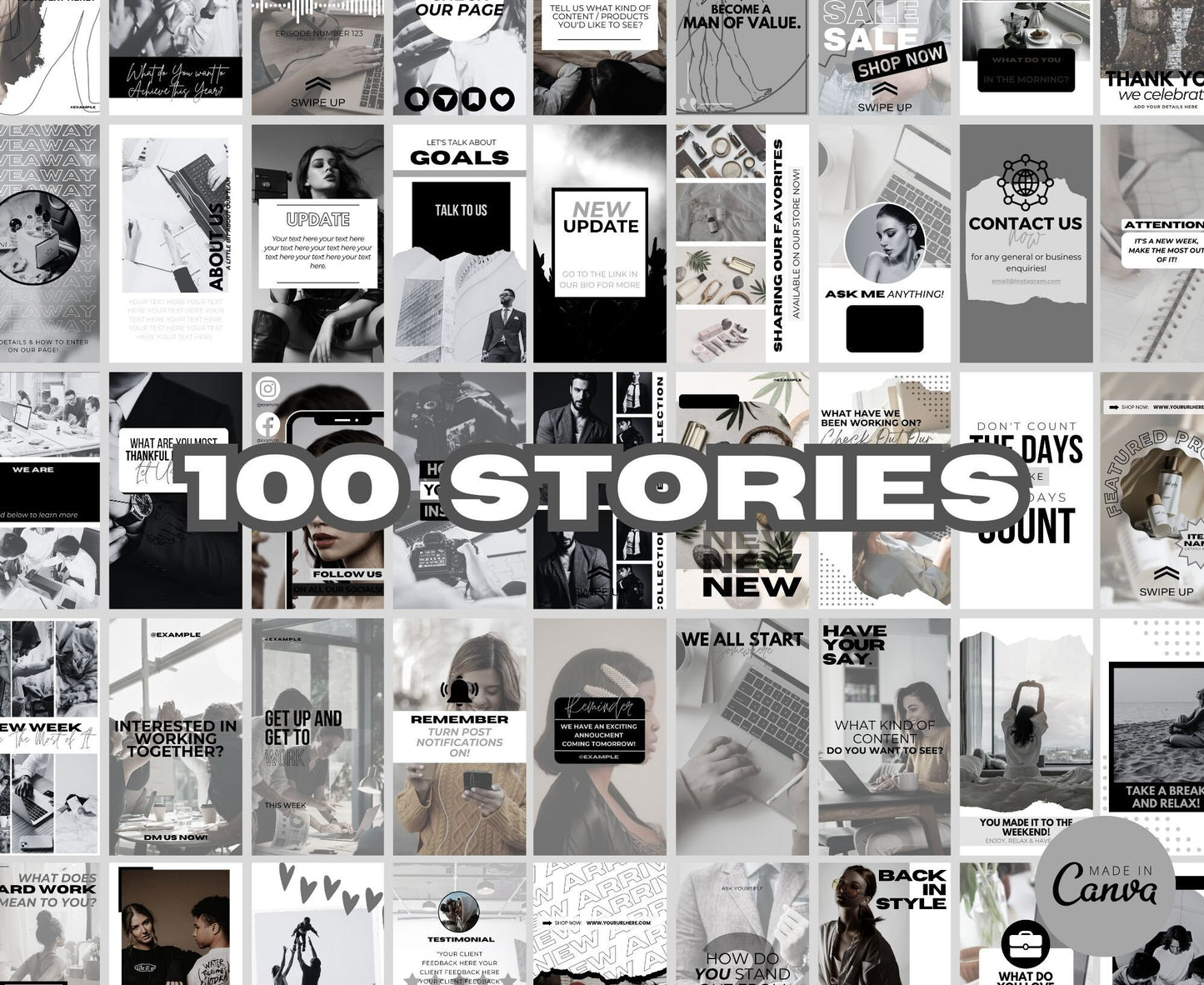 Over 625 Editable White & Black Instagram Templates for Canva | Social Media Graphics | Sleek IG Templates | Instagram Story/Post Designs
