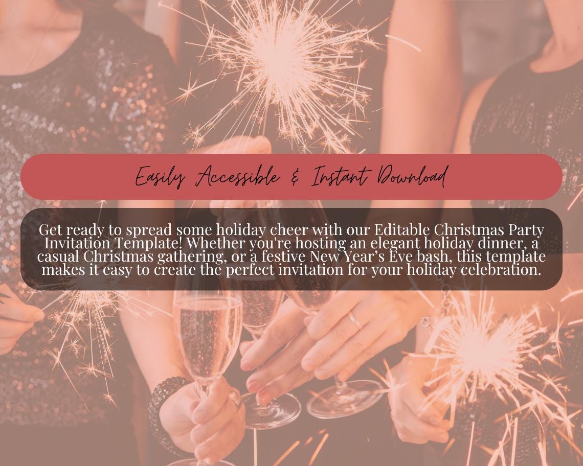 Christmas Party Invitation Template | Editable Canva Design | Instant Download | Customizable Printable Invite