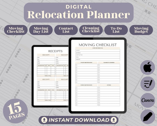 Relocation Planner | Goodnotes, Ipad, Notability, Canva | Daily/Weekly/Monthly Planner | Moving Relocating New Home Manager & Tracker