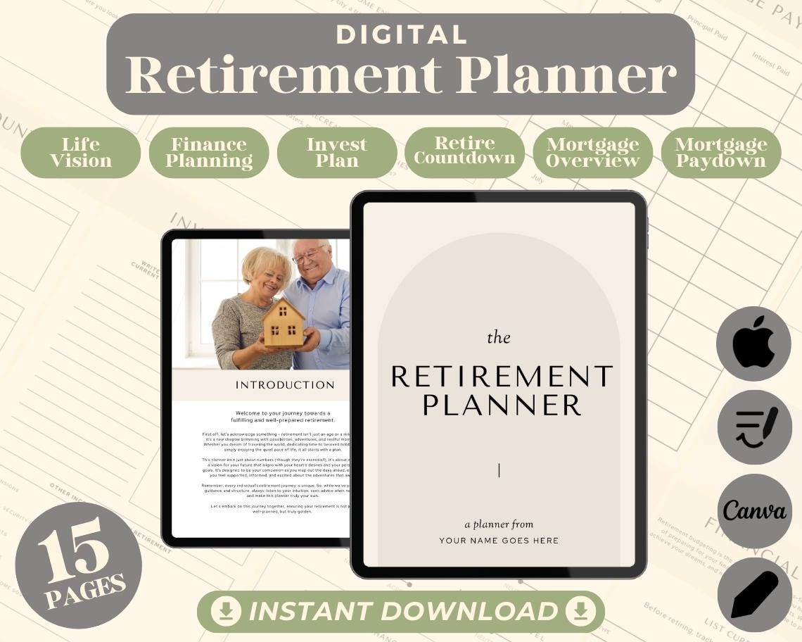 Retirement Planner | Goodnotes, Ipad, Notability, Canva | Daily/Weekly/Monthly Planner | Pension Investment Mortgage OAP Tracker
