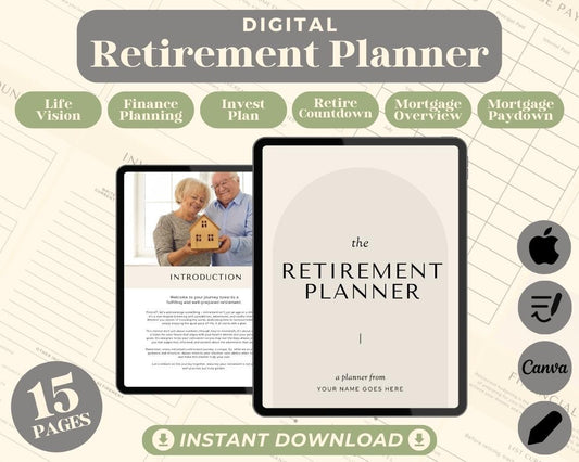 Retirement Planner | Goodnotes, Ipad, Notability, Canva | Daily/Weekly/Monthly Planner | Pension Investment Mortgage OAP Tracker
