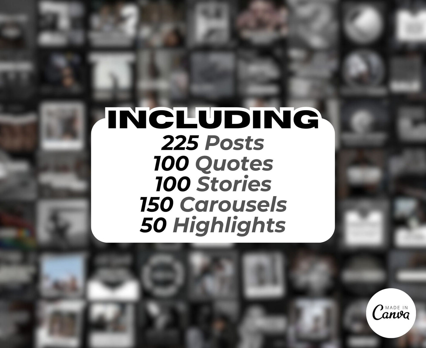 Over 625 Editable Black & White Instagram Templates for Canva | Social Media Graphics | Sleek IG Templates | Instagram Story/Post Designs