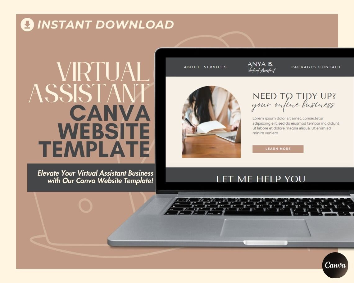 Canva Virtual Assistant Website Template | Website Landing Page For VAs & PAs | Easy One Page Web Design | Simple Assistant Website Design