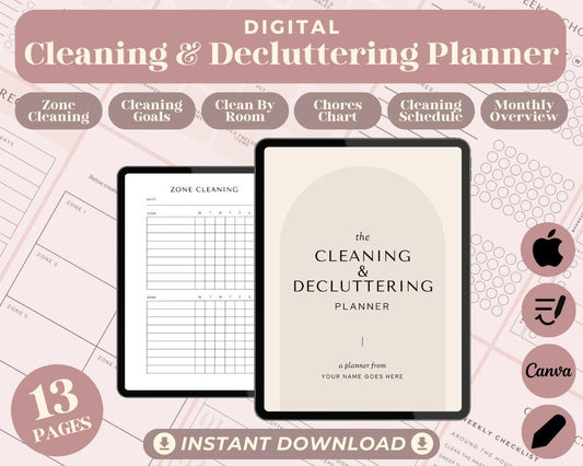 Cleaning And Decluttering Planner | Goodnotes, Ipad, Notability, Canva | Daily/Weekly/Monthly Planner | Clean Organising & Tidying Tracker