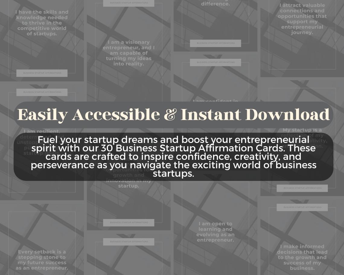 30 Business Startup Affirmation Cards | Positive Affirmations For New Business | Editable Canva Graphic Cards | Illustrated Design Aesthetic