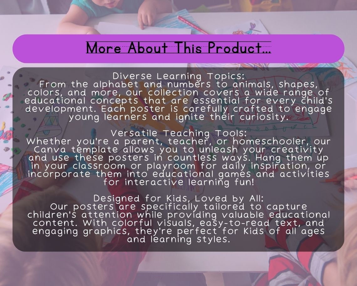Kids 12 Educational Posters | Children's Learning Sheet | Teach Kids & Toddlers Pages | Kids Educational Template Flashcards For Learning