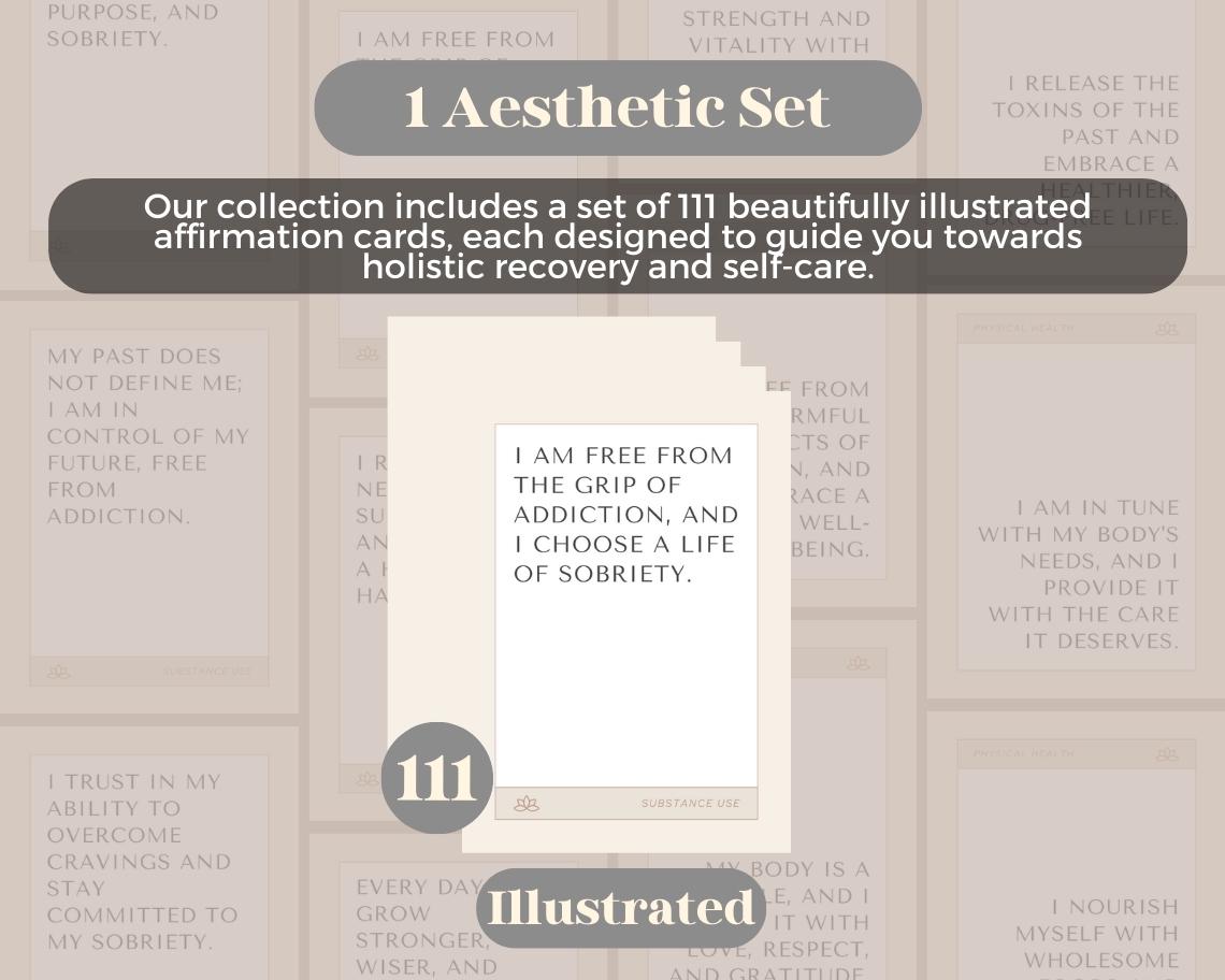 111 Holistic Recovery Affirmation Cards | Positive Affirmations For Healing | Editable Canva Graphic Cards | Illustrated Design Aesthetic