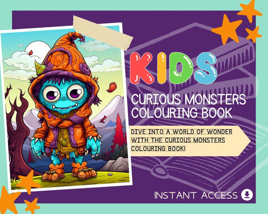Curious Monsters Colouring Book | 16 Monster Themed Graphic Pages | Kids & Adults Art Books | Printable Drawing Colour Sheets For All Ages |