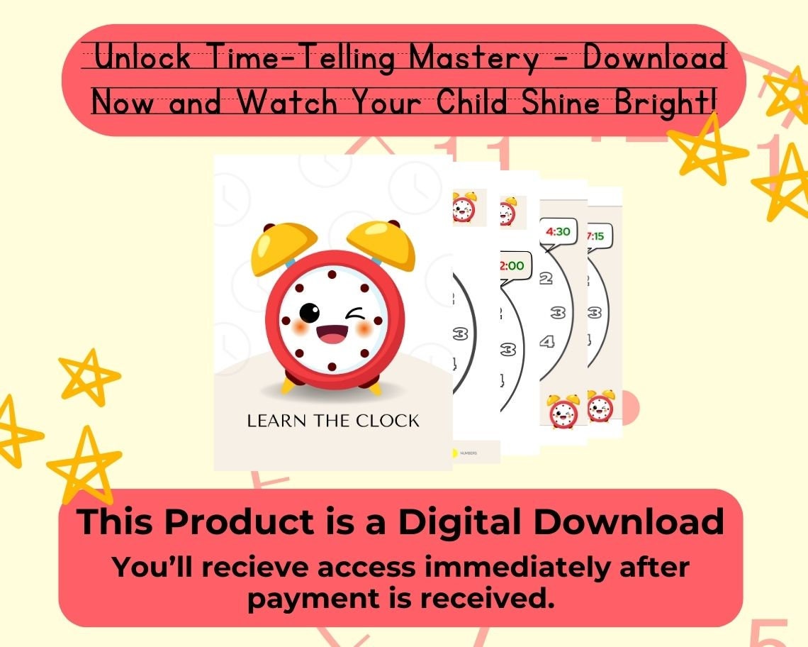 Kids Learn The Clock | Childrens Learning Sheet | Teach Kids & Toddlers Pages | Kids Educational Templates For Learning To Read Time