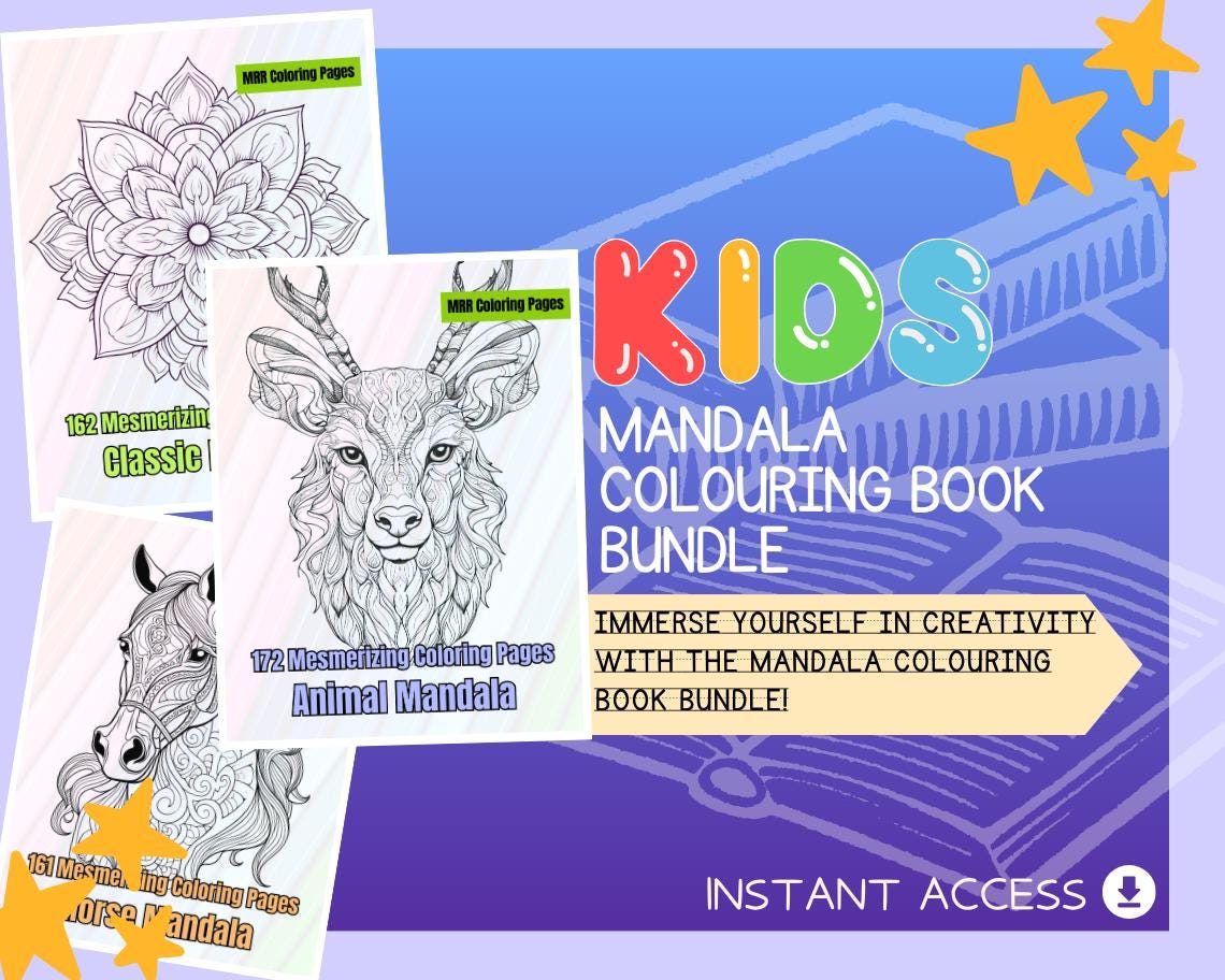 Mandala Colouring Book BUNDLE | 556 Mandala Themed Graphic Pages | 4 Kids & Adults Art Books | Printable Drawing Colour Sheets All Ages |