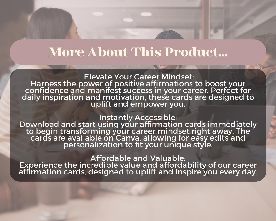 40 Career Affirmation Cards | Positive Affirmations For Job Confidence | Editable Canva Graphic Cards | Minimal & Illustrated Aesthetic