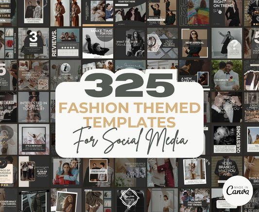 Fashion Instagram Template Posts Editable on Canva | 325 Social Media Graphics | Black Glamour Templates | Instagram Story and Post Designs